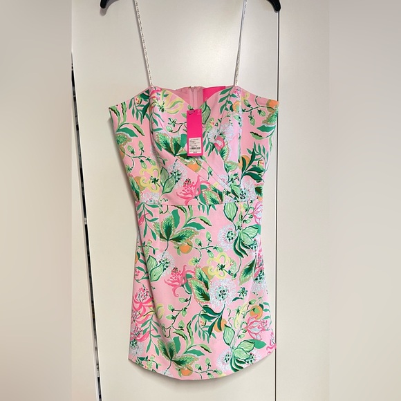 NWT KYLO Lilly Pulitzer Pink & Green Floral Romper. Giftable. NOTE/MISSING BELT - Picture 2 of 6